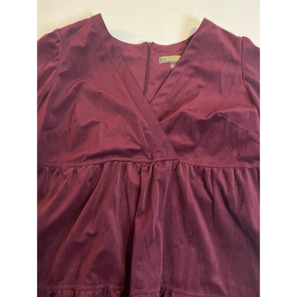 Melonie T Burgundy 14 Merlot 3/4 sleeve corduroy, baby doll, mini tiered dress - Picture 8 of 13